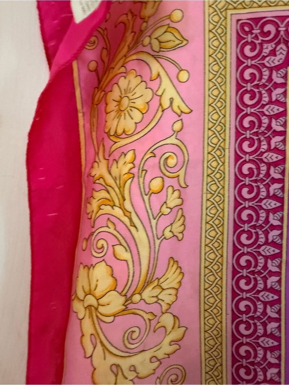 Vintage Kathie Lee Collection Pink Purple Gold Floral Silk Scarf Wrap - Picture 3 of 5
